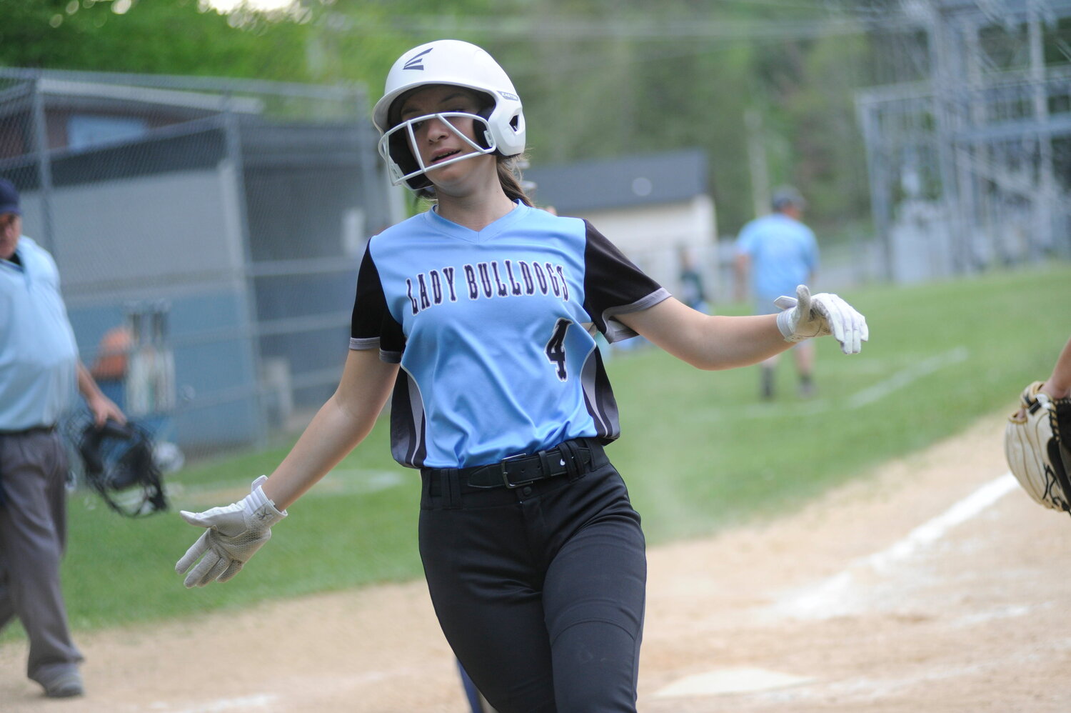 The winning run. Sullivan West’s Kaitlyn Drobysh scores the victory run in the bottom of the eighth, sending the Lady Bulldogs into Wednesday’s semi-sectionals against Pine Plains.